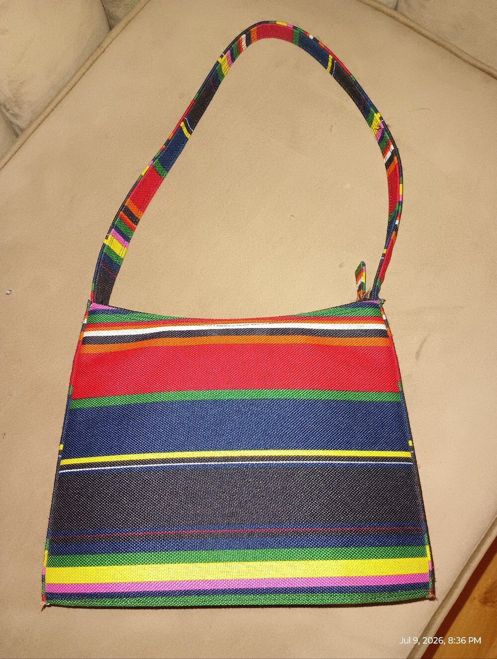 Striped Multicolor Shoulder Bag in Green, Red & Yellow